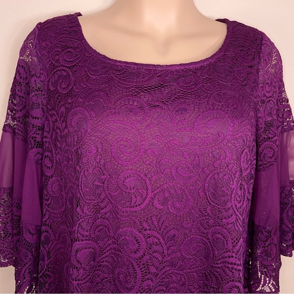 Size 22/24 Lane Bryant Purple Fuchsia Dress Lined Event Bell Sleeve Party Plus - Picture 6 of 16